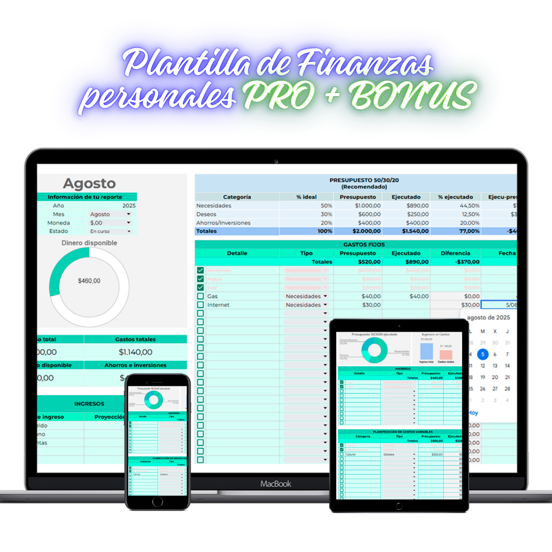 Plantilla Finanzas personales PRO + BONUS de REGALO